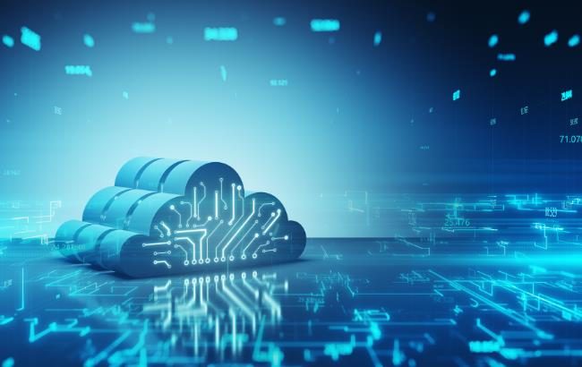 cloud-computing-information-data-exchange-storage-concept-with-3d-digital-cloud-symbol-with-circuit-scheme-abstract-dark-blue-matrix-technological-background-3d-rendering